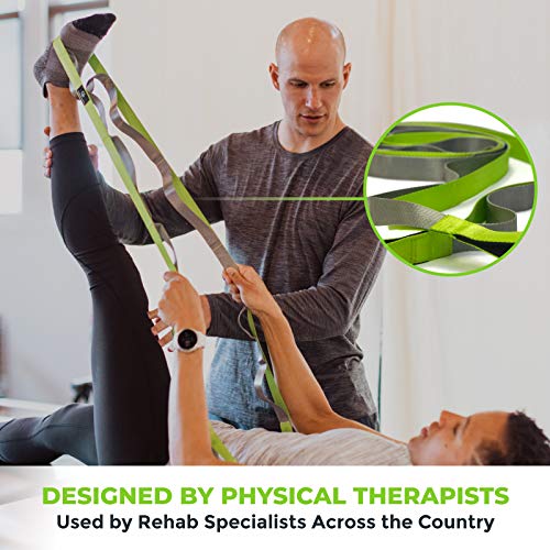 Gradient Fitness Stretching Strap for Physical Therapy, 12 Multi-Loop Stretch Strap 1" W x 8' L, Neoprene Handles, Physical Therapy Equipment, Yoga Straps for Stretching, Leg Stretcher. - color: Green/Grey