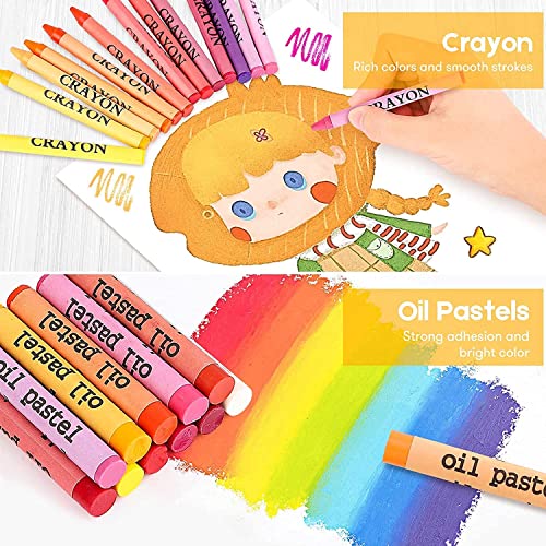 iBayam 251-Pack Pink Art Supplies, Drawing Arts Kits for Kids Teens Adult | Drawing Pad, Coloring Book, Scratch Paper, Travel Art Set Case with Double Sided Trifold Easel, Gifts for Girls 4-16 Year Old - color: Pink