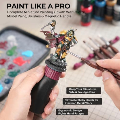 Nicpro All-In-One Miniature Painting Kit with 72 Model Paints & Wet Palette | Stay Wet Palette, Magnetic Painting Handle, 25PCS Detail Paint Brushes Drybrush with Bag, Sponges, Pallet Paper, Brush Holder - color: 72 Model Paint + Wet Palette