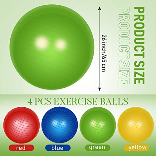 Leyndo 4 Pcs 26 Inch Yoga Exercise Ball Pilates - color: Bright Color