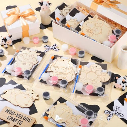 Saypacck 24 Pcs Party Favors Wooden Painting Craft Kits Birthday Party Supplies with Organza Bag for Goodie Bags Fillers Adult Thank You Gifts(Cow) - style: Cow