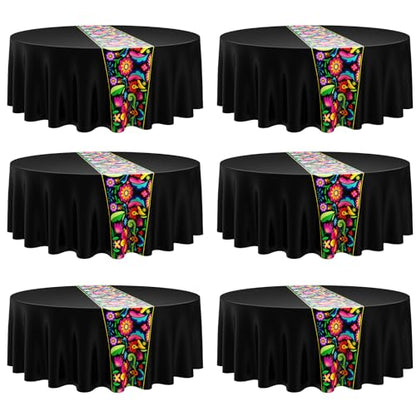 Oudain 6 Pcs Mexican Round Tablecloth 84 Inch Table Cover, Black - color: Black