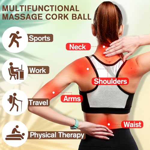 Seenelling 50 Pcs Cork Massage Ball Solid Hard Myofascial Release Yoga Ball for Back Foot Neck Pain Therapy Portable Tissue Muscle Release Tool for Home Office Travel (2 Inch) - size: 2 inches