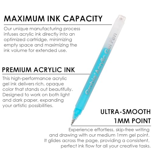 Grabie Acrylic Gel Pens Coloring Kit with Book, Pack of 12 Essential Colors | 1.0mm Medium Tip Gel Pens, Great for Adult Coloring & Journaling, Smooth Colors for Creative Art, Gift Set for Art Lovers - color: Essential Colors