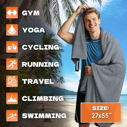 Microfiber Sweat Towel, Quick Dry 3 Pack 27x55 in - color: Gray, size: 27 inch X 55 inch