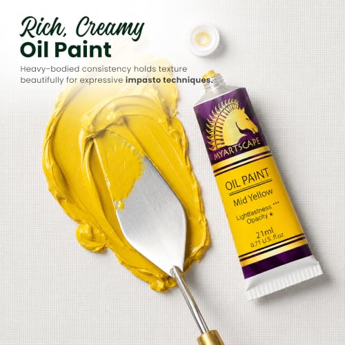MyArtscape Artist Oil Paint Set - 24 x 21ml Tubes | Richly pigmented, vibrant oil paints deliver a smooth, glossy finish on canvas, boards, and paper for professional art