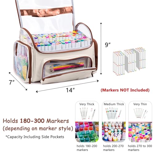 Large Marker Organizer Case Holds 200-300 Markers | Art Marker Storage Bag with Removable Dividers & Clear Top for Artists, Crafters & Travel - Pen, Pencil Alcohol Marker Holder - Art Supply - color: Ivory, size: Large for 200-300 Markers