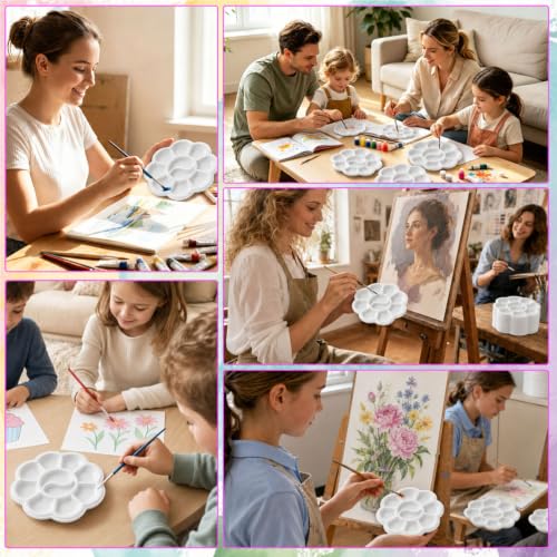 Paint Palettes, 50 Pcs, One Time Use Plastic, White 5.1 inch | Mini Watercolor Painting Palettes for Students, Kids, Paint Holder, DIY Craft Class, Paintings - color: White
