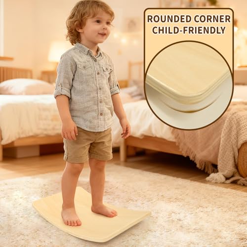 Gentle Monster Wobble Balance Board, Wooden Montessori Toy Rocker Board Natural Wood Kids Toddler Open Ended Learning Toy Yoga Curvy Board for Adult Office Classroom Christmas Gifts - color: White Maple Color