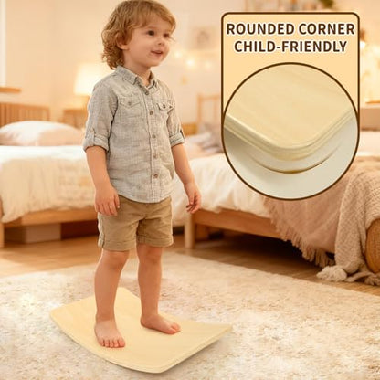 Gentle Monster Wobble Balance Board, Wooden Montessori Toy Rocker Board Natural Wood Kids Toddler Open Ended Learning Toy Yoga Curvy Board for Adult Office Classroom Christmas Gifts - color: White Maple Color