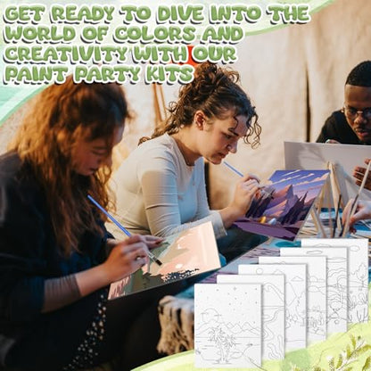 Sherr 96 Pcs 12 Sets Pre Drawn Canvas Kit for Painting Craft Sip and Paint Kit for Adults Pre Printed Canvas Painting Favor for DIY Birthday Gifts Adult's Date Party, 8 x 10 Inches(Landscape) - style: Landscape