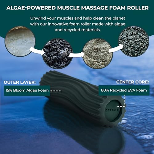 Oceanfoam Ripple Travel Foam Roller (11" x 3.35") Firm Mini Foam Roller for Physical Therapy, Deep Tissue Massage, Back Pain - High Density, Ergonomic Wave Textured - Yoga, Pilates, Exercise (Hunter) - color: Hunter