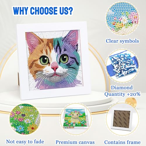 Leixonl Diamond Art Kits for Kids with Framed (7 in) Cartoon Animals DIY Gem Art Painting - Arts & Crafts Gifts for Beginners & Teens (Kitten) - color: Kitten