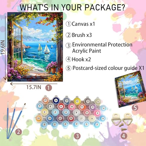 Arttoplus Beach Paint by Numbers Kit for Adults Beginner 16x20 inch | Landscape Adult Paint by Number Kits on Canvas, DIY Acrylic Oil Painting by Numbers for Gift Home Wall Decor (Without Frame) - color: MT22035-US