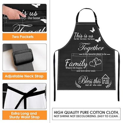 Apron with Pockets, 32x28 inch, 2 Pack, Sunflower | Butterfly Floral Botanical Adjustable Bib with Pockets for Women Men Couple Lovers Chef Home Baking Gardening - color: Black Yellow