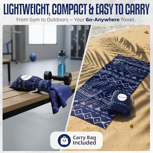 CHEEKY WINX Microfiber Gym Towel – Highly Absorbent Microfiber Sweat Towel, Quick-Dry Lightweight Design, Odour-Resistant Fabric, Matching Carry Bag, Aztech Blue, Regular (90 x 50 cm) - color: Aztec Blue, size: Regular