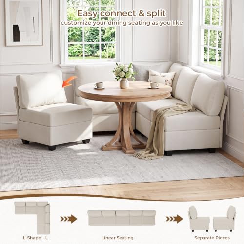 Breakfast Nook Bench with Storage, 5 Seats Modular Corner Banquette Seating - size: 5 Seats