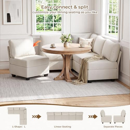 Breakfast Nook Bench with Storage, 5 Seats Modular Corner Banquette Seating - size: 5 Seats