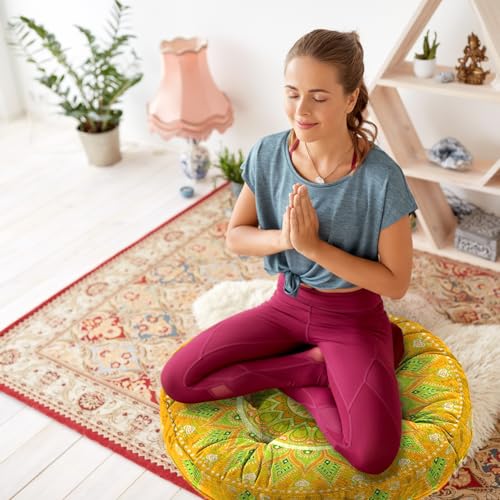Mandala Meditation Cushion, Boho Meditation Mat, Meditation Pillows for Sitting on Floor, Cushions for Sitting in Home and Outdoor, Round Floor Pillows Cushion Seating for Yoga Accessories 22'' X 22'' - color: 11.mandala Meditation Cushion-2, size: 22x22