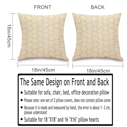 Vintage Floral Block Print Pillow Covers 18x18 inches Set of 2, Soft Flannel Boho Decorative Throw Pillows for Couch Sofa Bed, Double-Sided Abstract Flower Pattern, Reinforced Hidden Zipper, Orange - color: Vintage Floral048