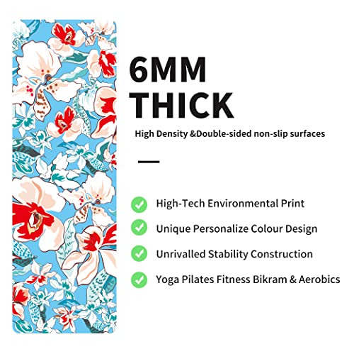 nuveti Yoga Mat Print Extra Thick TPE Non Slip Fitness Exercise Mat with Carrying Bag,72"x24" Extra Thick 6MM Exercise & Workout Mat for Yoga, Pilates Fitness and Floor Exercises - color: Flower