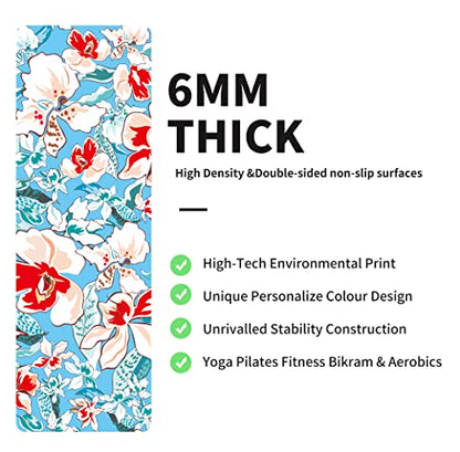nuveti Yoga Mat Print Extra Thick TPE Non Slip Fitness Exercise Mat with Carrying Bag,72"x24" Extra Thick 6MM Exercise & Workout Mat for Yoga, Pilates Fitness and Floor Exercises - color: Flower