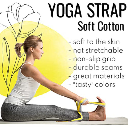TECEUM 2 IN 1 Yoga & Mat Strap for Stretching – Cotton – 6/8/10 ft - color: Yellow Gray, size: 8 ft