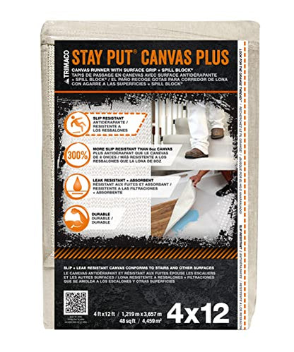 Trimaco 04328 Slip Resistant Dropcloth Stay Put Canvas Plus Drop Cloth, 4-feet x 12-feet - size: 4-feet x 12-feet