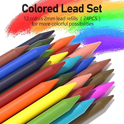 Four Candies 3PCS 2MM Mechanical Pencils with case, Artist Led Pencil Metal Lead Holder with 120 Graphite Lead Refills(HB 2H 2B 4B Color), 4 Erasers, Sharpener, Drafting Pencil for Drawing, Sketching - size: 17 Piece Set
