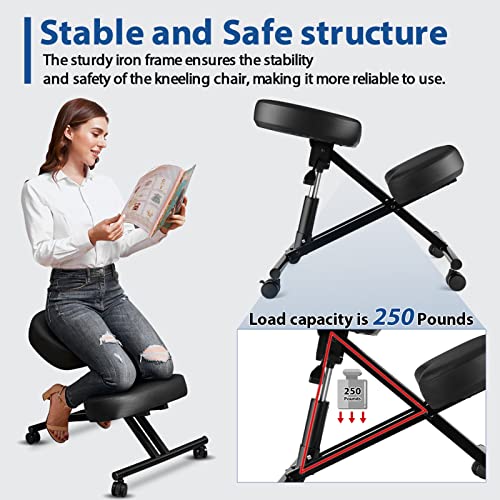 Ergonomic Kneeling Chair, Meditation Chair with Height Adjustable and Cushion for Home and Office, Posture Office Stool with an Angled Seat and Casters - size: Height Adjustable - Pneumatic