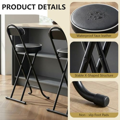 Folding Bar Stool,24" Portable High Counter Foldable Stool Chair - color: Black&white