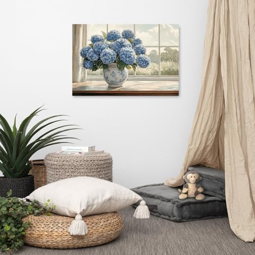 Diamond Art Painting Kits for Adults, Blue Hydrangea Full Drill Diamond Dots Paintings for Beginners, Round 5D Paint with Diamonds Pictures Gem Art Painting Kits DIY Farmhouse Window Sill Decor16x12 - color: Hydrangea 2