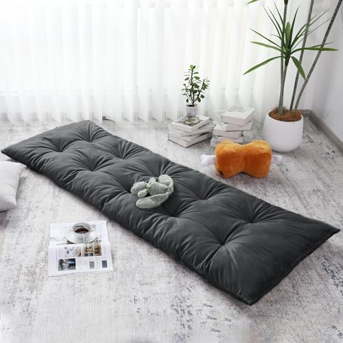 BALAPET Floor Lounger Pillow,Foldable Light Thick Tufted Floor Pillow Cushion with Elasticized Webbing for Easy Storage Floor Lounger for Meditation, Playing, Yoga, Reading, Sleeping(Dark Gray) - color: Dark Gray