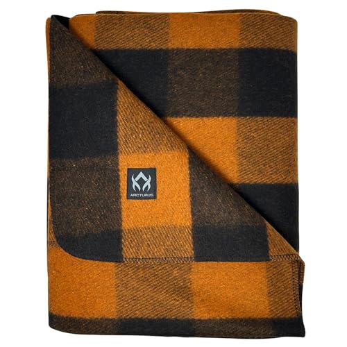 Arcturus Military Wool Blanket - Warm, Thick, Washable - Great for Outdoors, Camping, Stadium Blanket, Picnics, Travel - Car & Bushcraft Survival Kits - color: Orange Buffalo, size: Twin