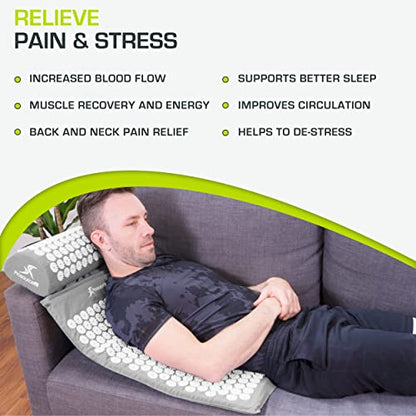ProsourceFit Acupressure Mat and Pillow Set for Back/Neck Pain Relief and Muscle Relaxation, Grey - color: Large - Grey/White, size: Large