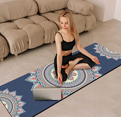 nuveti Yoga Mat Print Extra Thick TPE Non Slip Fitness Exercise Mat with Carrying Bag,72"x24" Extra Thick 6MM Exercise & Workout Mat for Yoga, Pilates Fitness and Floor Exercises - color: Lotus