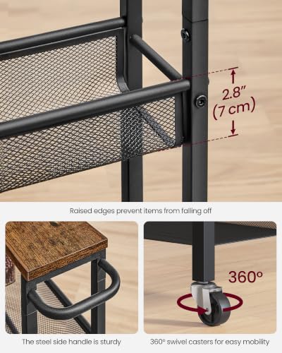 VASAGLE 6-Tier Utility Rolling Laundry Cart, 17.9 x 5.9 x 51.7 inch - color: Rustic Brown + Matte Black, size: 6 Tiers (5.9"D x 51.7"H)