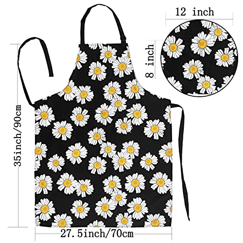 Adjustable Waterproof Apron Bib Apron with 2 Pockets Cooking Kitchen Aprons for Women Men Chef - color: Daisy Apron