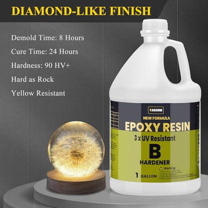 TAKIMO 2 Gal 3X UV Resistant Crystal Clear Epoxy Resin Kit, 1:1 High Gloss | Non-Yellowing Formula, Bubble-Free, Self-Leveling, Art, Crafts, Jewelry, Casting, Coating and Tabletop Projects - size: 2 Gallon