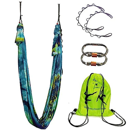 Aerial Yoga Hammock Aerial Pilates Silk Yoga Swing Set Inversion Equipment include daisy Chain, Pose Guide 5.5 yards - color: Emerald