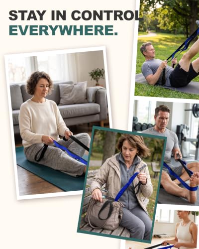 Trideer Stretching Strap with Loops & Leg Lifter, Non-Elastic PT Strap - color: Black & Blue