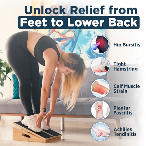 Wooden Slant Board for Calf Stretching with 5 Adjustable Angles, 500 lbs Capacity – Stable Non-Slip Calf Stretcher Incline Board – Calf Stretch Board for Mobility, Knee Pain Relief, Squats & Poster