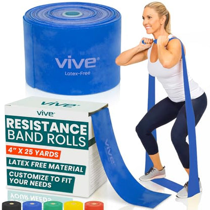 Vive Professional Resistance Bands - 25 Yard Non-Latex Roll for Physical Therapy, Lower and Upper Body Exercise Workout - Straight Elastic for Strength Training, Rehabilitation, Women, Men - color: Blue