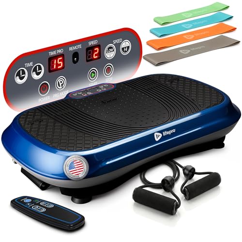 Lifepro Waver Vibration Plate Exercise Machine with 99 Speeds & 10 Presets | Resistance Bands, Non-Slip Surface, 330 lbs Capacity — Vibration Plate for Lymphatic Drainage, Body Toning, Full-Body Workout - color: Blue