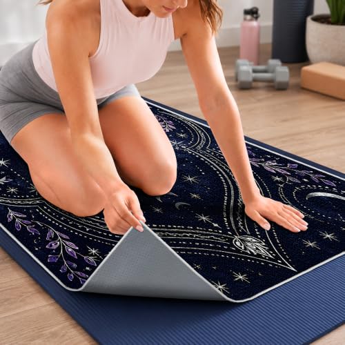 Hot Yoga Towel Non Slip, Ultra-Absorbent Yoga Mat Towel, Soft with Printed Design, Machine Washable, Yoga Pilates Towel Suitable for Exercise, Pilates, Yoga, 72x27in.Purple - color: Purple Flower