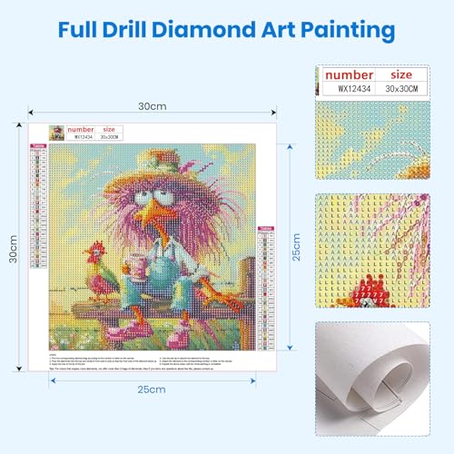 Bowetile Chicken Diamond Art Kits for Adults Beginners, Funny Animals 5D Diamond Painting Kits, DIY Full Round Drill Diamond Dots Paintings Picture Gem Art Craft for Home Wall Decor 12x12 Inch - color: Chicken