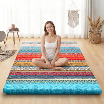 SCHNAUZER HOME Japanese Floor Mattress Futon Mattress Full 3.5" Thick Boho - color: Boho, size: Full( 80 x 54)