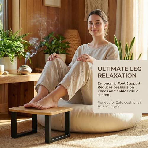 Bamboo Meditation Footrest & Seiza Kneeling Aid – 7" Yoga Support Platform for Leg Relief & Deep Stretching – Ergonomic Zen Prop