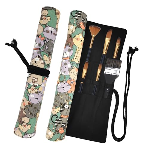 Funny live Paint Brush Holder Art Supplies, Artist Brush Holder & Art Supply Storage Organizer Roll-Up Case Bag, Protect Acrylic Oil Watercolor Paintbrushes (Cuddly Cat-20 Slot Pockets) - style: Cuddly Cat-20 Slot Pockets