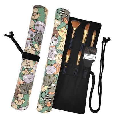 Funny live Paint Brush Holder Art Supplies, Artist Brush Holder & Art Supply Storage Organizer Roll-Up Case Bag, Protect Acrylic Oil Watercolor Paintbrushes (Cuddly Cat-20 Slot Pockets) - style: Cuddly Cat-20 Slot Pockets